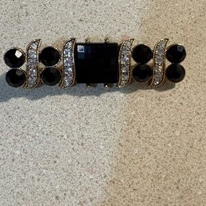 Vintage 1928 Brand Black Glass rhinestone bar pin brooch Art Deco